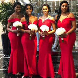 Custom Made African Red Mermaid Bridesmaid Dresses New Off The Shoulder Floor Length Long Formal Wedding Gowns Party Dress210D