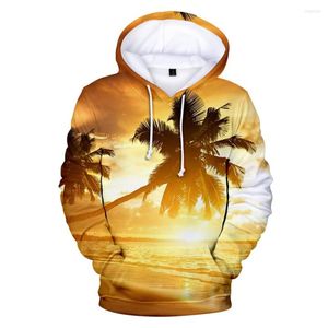 Herrtröjor Coconut Tree Beach 3D Män/kvinnor långärmad tröja hav himmel vacker havssikte streetwear jacka kläder