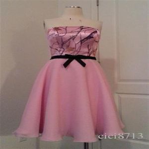 Pink Camo Bridesmaid Dress Strapless Knee-length Short Wedding Party Dess Camo Formal Gown305z