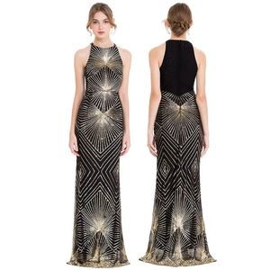 Angel-fashions Women's Gold Sequin Art Deco Column Sparkle Long Evening Dress Prom Gown Party Dresses 4022991