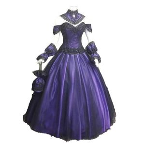 Abiti da sposa gotici in pizzo nero e viola 2020 Elegante strascico di corte con lacci sul retro Abiti da sposa lunghi Appliques Satin Celtic Wedd254y