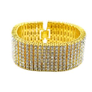 2021 Hip Hop Top Sell Funkeln Luxusschmuck 18k Gold Füllung 8 Reihen Kristall Hochwertige Tennies Chian Frauen Männer Armband für Love174W