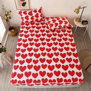 Sheets & Sets Bonenjoy 3 Pcs Fitted Bed Sheet With Case Red Heart Printed White Color Drap Housse 180x200cm On Elastic1260k