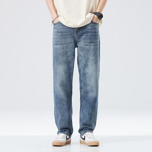 Mäns jeans som passar denim Loose Casual Thin Straight-ben Classic Style Advanced Stretch Baggy Pants Man Plus Size 40 42