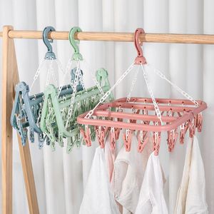 Hangers Racks 32 Clips Folding Clothes Dryer Hanger Children Adults Windproof Socks Underwear Plastic Drying Rack 230721