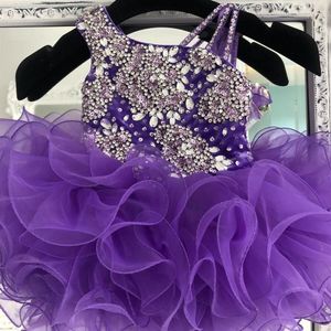 Viola Cupcake Toddler Infant Kids Pageant Dress 2021 Velvet Organza Ruffles Glitz Abiti da festa per bambina Cerniera posteriore Mini Short230B