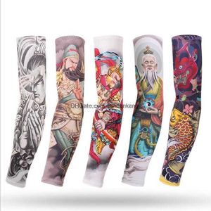 Fashion tattoo Arm Warmers Large sun protection Anti UV Skull Funny Devil ice silk cooling arms sleeves Cycling Hunting Hiking Traveling Cuff hand cover for men women