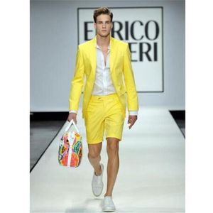 Ternos masculinos amarelos estilo verão com calças curtas 2 peças, jaqueta, calça, baile de formatura, estilo casual, fino, noivo, smoking, blazer YM196P