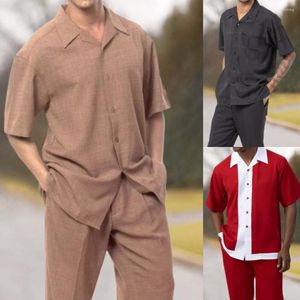 Agasalhos masculinos moda havaiana calça casual conjunto verão férias impressão cor contrastante camisa de praia manga curta duas peças
