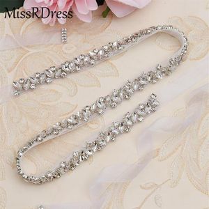 Bröllopssashes Missrdress Rhinestones Belt Sash Silver Diamond Crystal Bridal för klänning Dekoration JK863309Q