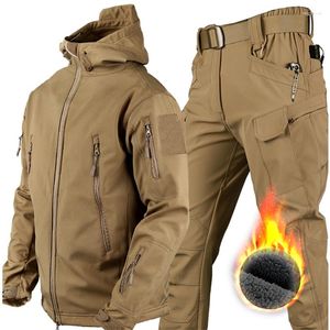 Men's Tracksuits Multi Pockets Fleece Warm Winter Autumn Tactical Jackets Suit Waterproof Cargo Pants For Army Trousers Male