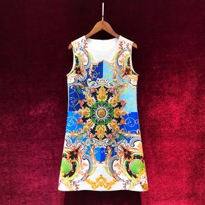 2023 Summer Multicolor Floral Print Dress Sleeveless Round Neck Knee-Length Casual Dresses A3Q122304