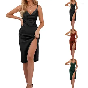 Casual Dresses Top Fashion Selling Color Ding Dress Mid-Length Slit Leg Sexy Skirt Suspender Summer