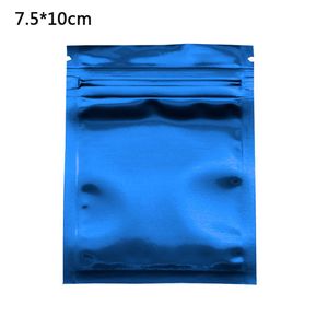 100 Stück / Los 7 5 x 10 cm blau glänzende Mylar-Folien-Verpackungsbeutel Heißsiegel-Zip-Lock-Aluminiumfolie selbstklebende Lebensmittelverpackung Aufbewahrungstasche220I