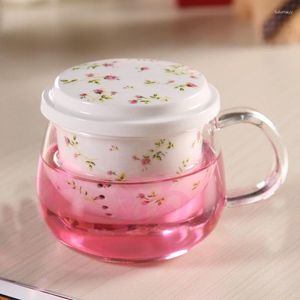 Tazze Piattini Tazza da acqua in vetro borosilicato resistente al calore Filtro ceramico Gall Tè Ufficio rotondo Tazza da tè in tre pezzi AQ279