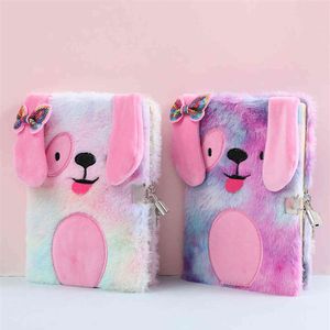 Plush Notebook with Lock Cute Dog Journal A5 Diary Line Paper Planner Organizer Kawaii Back to School Note Book Korean Handbook 21289p