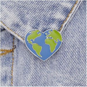 Pins Brooches Pins Green Earth Heart World Map Label Alloy Hat Clothes Bag Enamel Pin Travel Commemorative Badge U Dhgarden Drop De Dhjv2