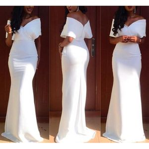 New Arrival Beautiful White Simple Evening Gowns Off Shoulder Mermaid Long Prom Dresses White Party Gowns291t