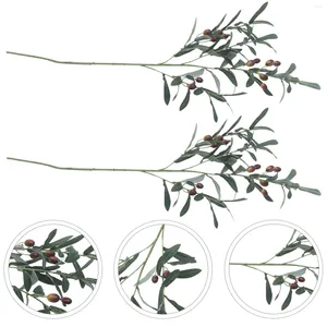 Decorative Flowers 2 Pcs Model Artificial Home Goods Olive Leaf Household Fake Stems Silk Cloth Desktop Plastic Tabletop