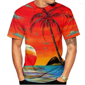 Camisetas Masculinas Unissex Camisa Coqueiro Estampas Gráficas Praia Gola Tripulada Impressão 3D Ao Ar Livre Rua Manga Curta Vestuário Designer Esportivo