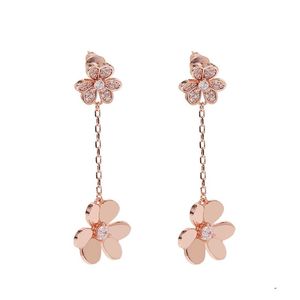 Van 18K Gold Fashion Four-Leaf Clover Three Leaf Dangle Clover Flower Long Cleef Earrings With Diamonds For Womengirls Wedding VA303Z