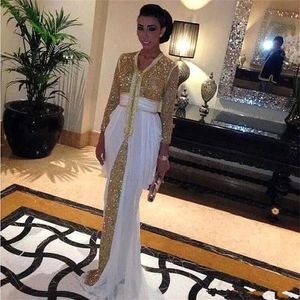 2019 Abiti da sera in chiffon con paillettes Abiti da sera formali caftano Abaya a Dubai con abito caftano treno bianco Abito da ballo marocchino246t