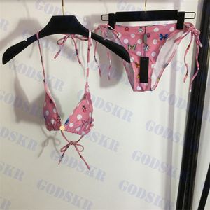 Summer Womens Swimwear Butterfly Printed Bikini Triangle Underwear Swimsuit With Label Two Colors