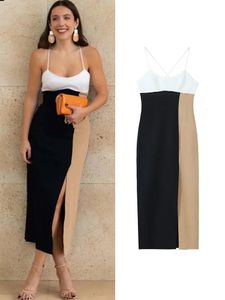 Plus size Dresses TRAF Summer Women Multicolor Sheath Dress 2023 Female Casual Square Neck Sleeveless Backless Front Slit Mid Calf Long 230721