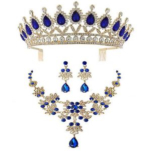 Designer Headpieces Bridal Wedding Party Dress Accessories Crown Necklaces Earrings Three Piece Designer Diamond Blue Red Green Bi257c