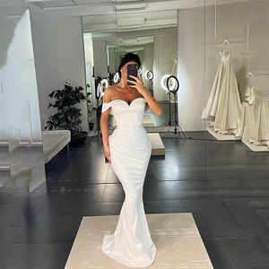 Elegant Ivory Satin Mermaid Evening Dresses Sweetheart Off The Shoulder Prom Party Gowns Robe De Soiree For Pageant277w