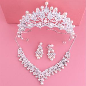 Lyxdesigner smycken uppsättningar för brud bröllopsfest kristall kronor halsband örhänge set pannband lysande strass huvudstycken 2853