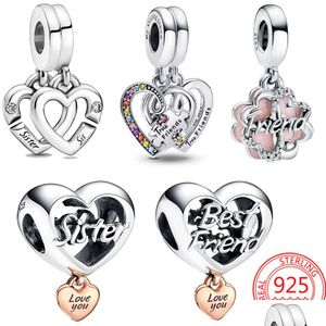 Charms 925 Sterling Sier Jewelry Puzzle Four Leaf Heart Urcing Wiselant nadaje się do prymitywnej bransoletki DIY Maki DH2VQ
