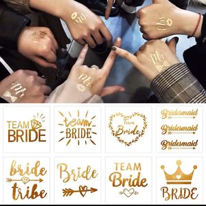NEW 10Pcs Team Bride Tribe Gold Tattoo Stickers Bachelorette Party Bridesmaid Decor Wedding Bridal Shower Bride To Be Supplies