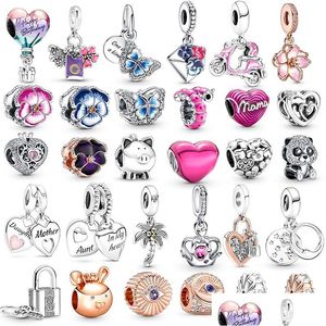 Charms 925 Sterling Sier 2 Pezzi / Lotto Farfalla Amore Key Lock Perline Per Bracciale Pandora Originale Collana Donna Uomo Gioielli Fai Da Te Fa Dhkns