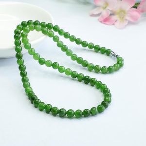Choker 6mm Green Jade pärlhalsband Kvinnor Läkande ädelsten Fina smycken äkta Hetian Jades Nephrite Chokers Natural Stone Halsband