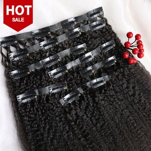 Clipe sem costura na extensão do cabelo Kinky Liso Cabelo humano virgem cru Cabelo brasileiro Cabelo peruano Cabelo malaio Cabelo indiano