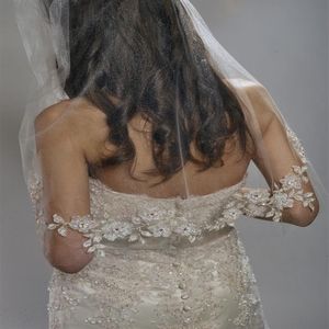 White Ivory Champagne Wedding Veil 1Tier Elbow Length Lace Applicques Swarovski Crystals broderi paljetter Custom BR270F