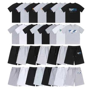 Män designers Trapstar London T Shirt Chest White-Blue Color Handduk Broderi Mens Shirt and Shorts High Quality Casual Street Shirts British Motion Current 665ESS