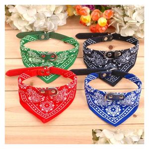 Dog Collars Leashes Pet Collar Leather Lead Adjustable Pets Cat Scarf Bandana Neckerchief Mix Pu Necklace Decoration Drop Delivery Dhmi5