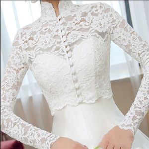 Solovedress Spitze Applikationen Lange Ärmel Braut Hochzeit Jacke Schal Bolero Wraps Stehkragen Vintage Braut Wraps Hochzeitskleid Acces304J