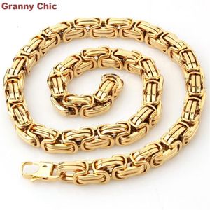 Granny Chic Design Men's Jewelry Gold Color Stainless Steel Huge Heavy Wide Byzantine King Chain Necklace 15mm7 -40&quot264B