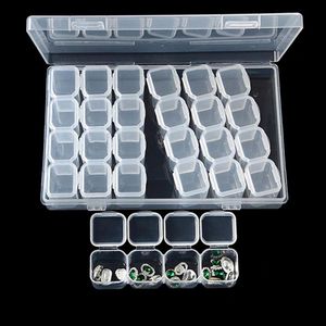 Förvaringslådor BINS CLEAR Jewellery Box -behållare med avtagbara avdelare 28 rutnät Nagelkonst Rhinestone Diamonds pärlor örhängen di322f