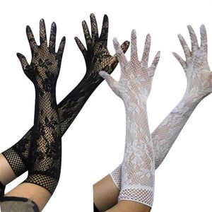 Cheap 3 Colors Long Lace Bridal Gloves About Elbow Length Full Finger Wedding Gloves White And Black Formal Party Long Glove241H