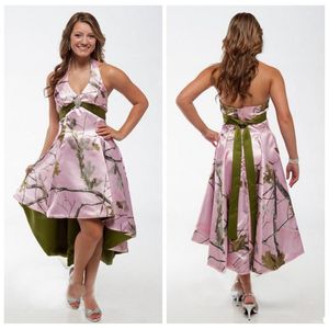 2018 Halter Pink Camo High Low Camouflage Bridesmaids Dresses Custom Real Tree Short Plus Size Formal Honor Of Maid Guest Formal W3179