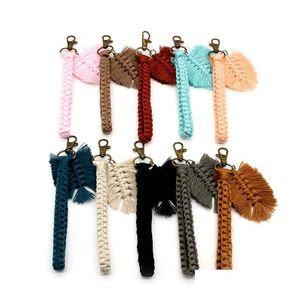 Keychains Lanyards Creative Keychain for Women Fashion Cotton Rope Hand-Woven Leaf Car Key Chain Bag Pendant Accessory Par Frie Dhyoa