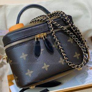 10A Mirror Quality Designers PM Vanity Case Bag 19cm Reverse Coated Canvas Toiletry Pouch Luxury Brown Flower Purse Handbag Crossbody Shoulder Chain Strap Box Bag