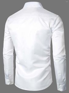 Camisas casuais masculinas de manga comprida lapela trespassado cor sólida branco camisa de negócios 2023 primavera e outono tops