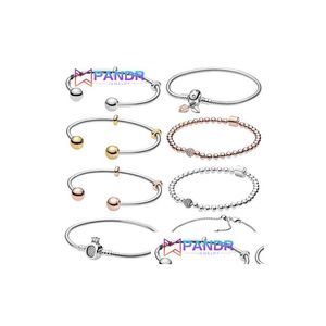 Silver 2022 S925 Sterling Sier Shining Leaf Hoop Rose Crown Wishbone Heart Lady Pandora Charm Armband Smycken Drop Delivery DH0MB