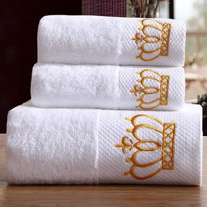 5 Star El Embroidery White Bath Handduk Set 100% Cotton Large Beach Handduk Brand Absorberande snabbtorkande badrum 151317A