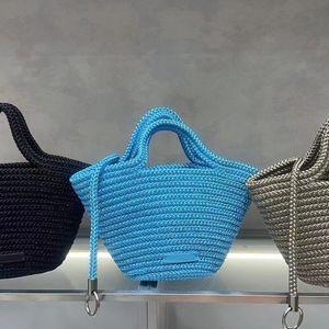 Modische IBIZA-Gemüsekorbtasche für Damen, Nylonseil, gewebt, kleine Umhängetasche, Umhängetasche, gewebte Handtasche, abnehmbarer Schultergurt, große Beuteltasche